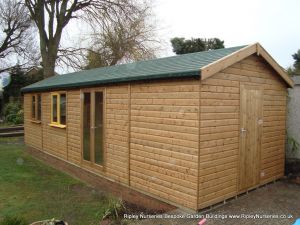 Heavy Duty Workshop Bespoke 30x10, Double Glazed Joinery Doors, Felt Tiled Roof and Partitioned Shed Compartment.