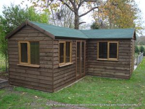 Heavy Duty Workshop 22x20, 'L' Shaped with Felt Tiled Roof, French Doors and Joinery Windows.