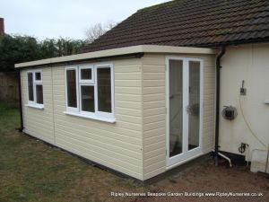 Heavy Duty Workshop Bespoke 18x8, Pent Roof Lean-To, UPVC Windows, French Doors, Internal Lining & Insulation with Country Cream Finish.