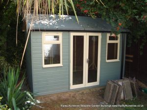 Heavy Duty Workshop Bespoke 12x8, Double French Doors, Double Glazed Joinery Windows and Wild Thyme Finish.