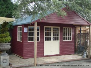 Heavy Duty Workshop Bespoke 31x14, (Ripley Nurseries) Georgian Doors and Windows, Painted Finish, 6' front roof canopy.