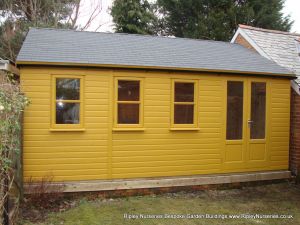 Heavy Duty Workshop Bespoke 19x16, Joinery Windows, French Doors, Sunflower Shades, Grey Felt Tiles.