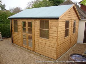 Deluxe Apex Bespoke 14x12, Extra Height, Double Glazed Windows & Richmond Doors, Guttering, Heavy Torch-On Roofing Felt.