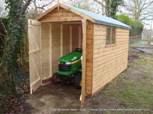 Deluxe Apex Tractor Shed 11x6, Double Doors, No Floor & Brick Base.