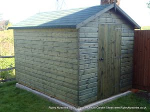 Deluxe Apex 10x7, Felt Tiled Roof, Rimlock with Handle and Customers own Green Stain.