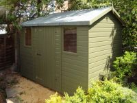 Deluxe Apex 10×6, Windows and Door under eaves, Old English Green Finish